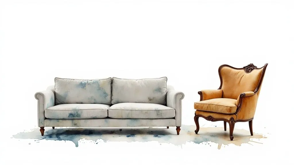 Modern and traditional furniture mixed in a living room