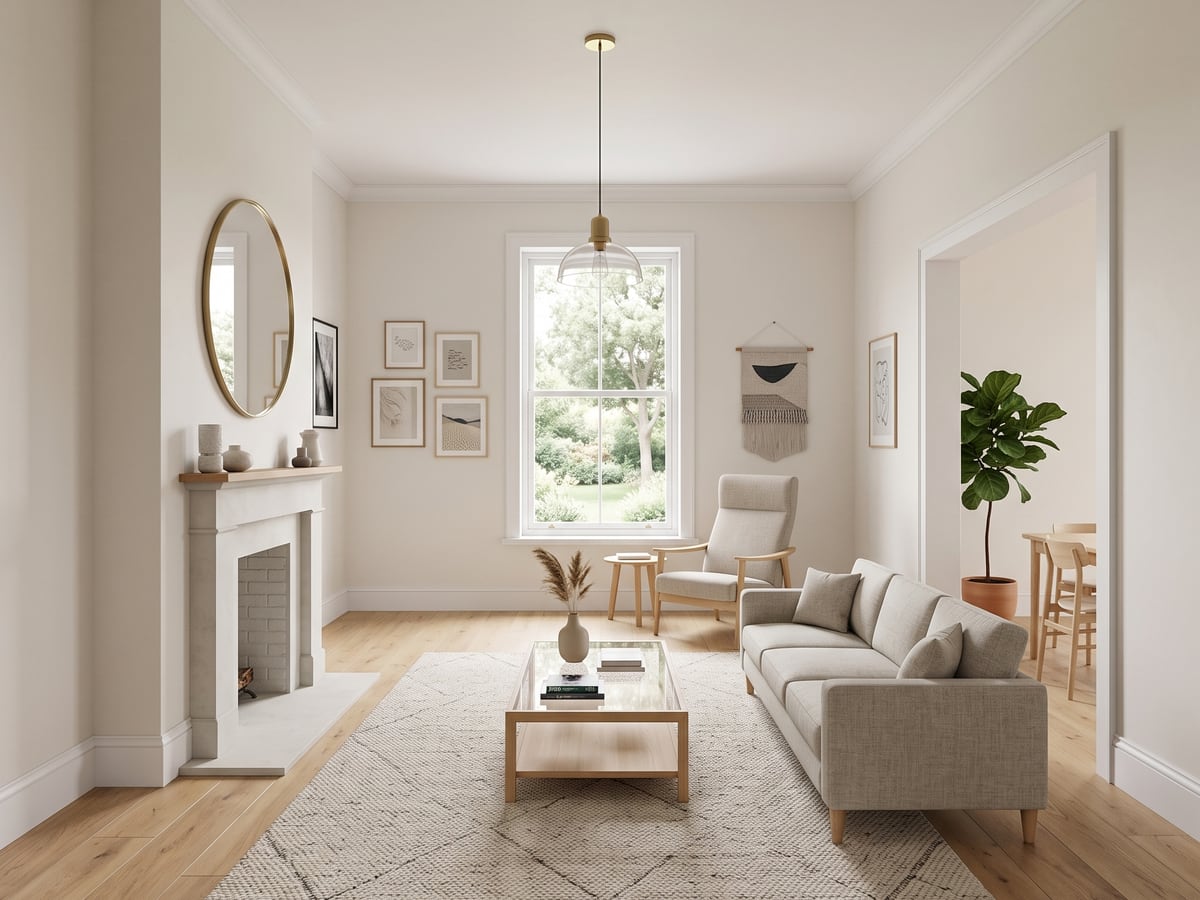 The same sketch rendered by Roomalune as a photorealistic furnished room